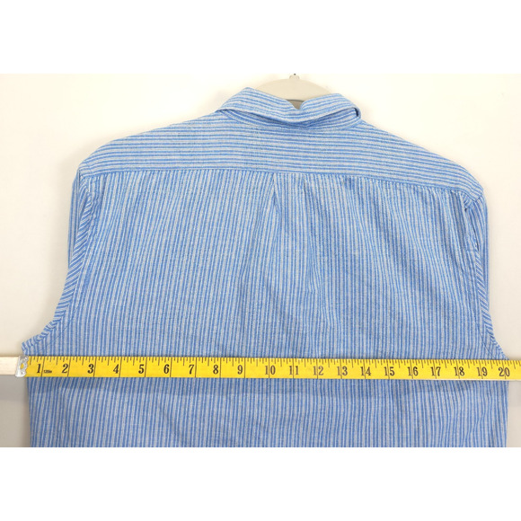 Old Navy Oxford Button Down Shirt Linen Blend Slim Fit Men S Stripe White Blue - Picture 6 of 11